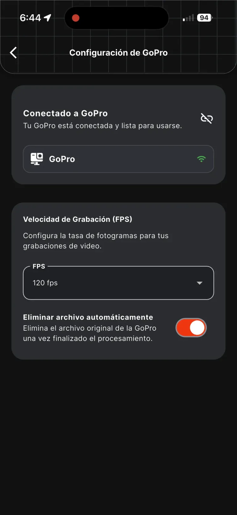 Paso 7 para conectar la GoPro: configuración con la cámara conectada por wifi