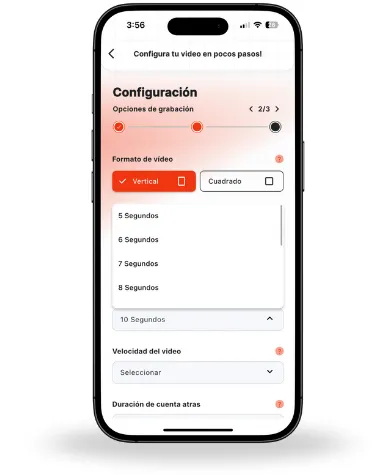 Recording length selector for a 360 video in the Snap360App