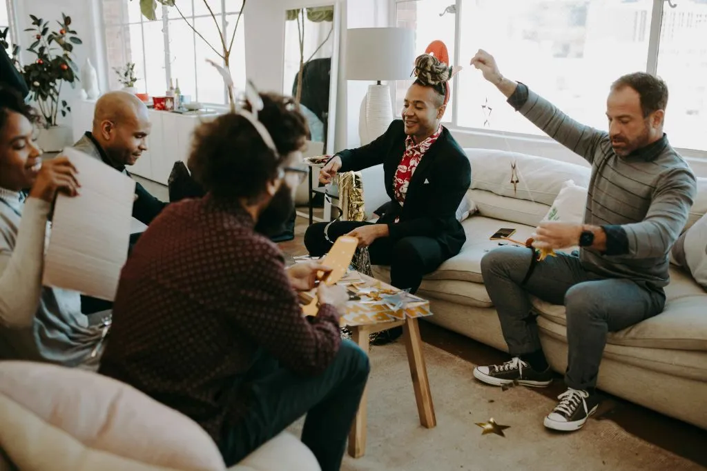 Coworkers taking part in a team activity at a company event