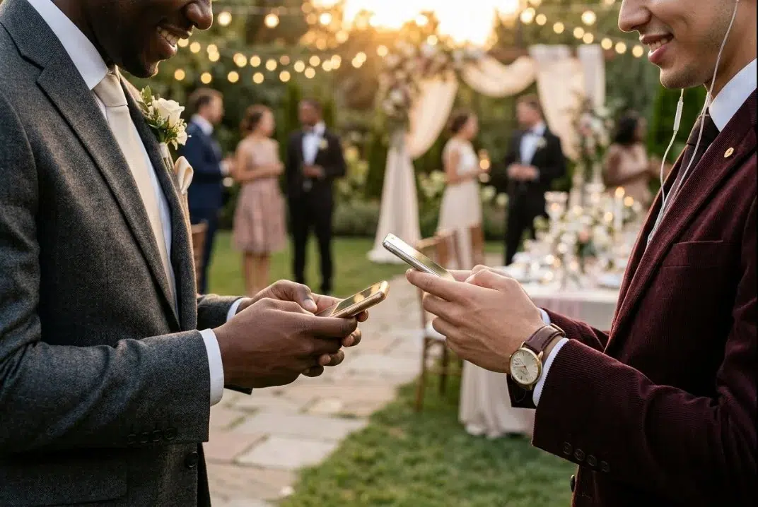 Wedding guest scanning a QR code to get her 360 video