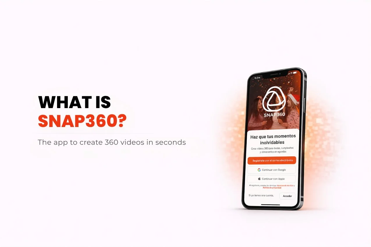 Snap360 কী? লেখা ব্যানার এবং পাশে অ্যাপের সাইন-আপ স্ক্রিন দেখানো ফোন