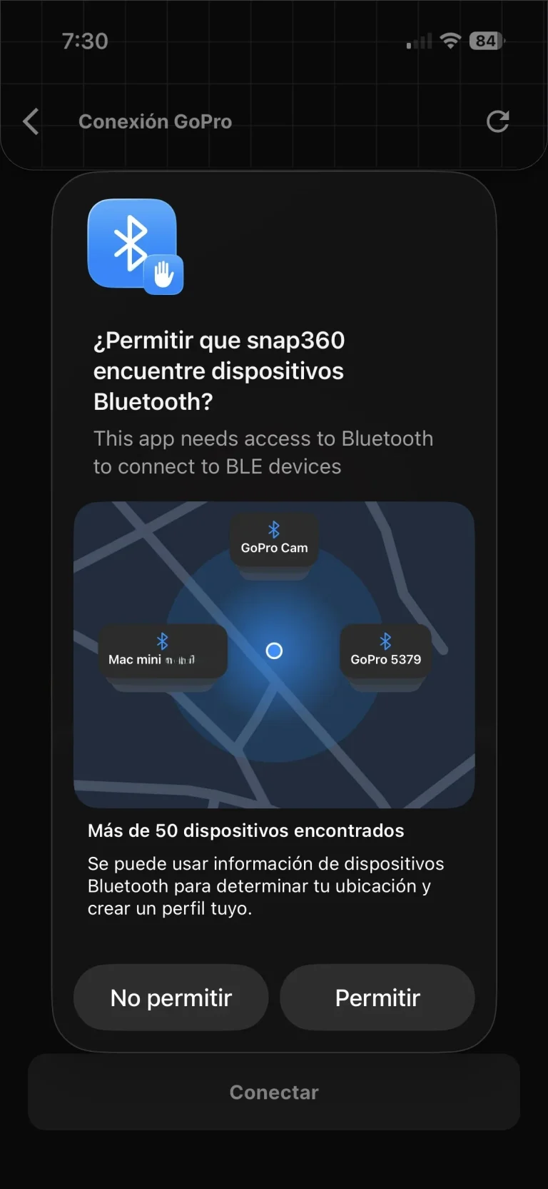 Step 5.1 to connect the GoPro: Bluetooth permission