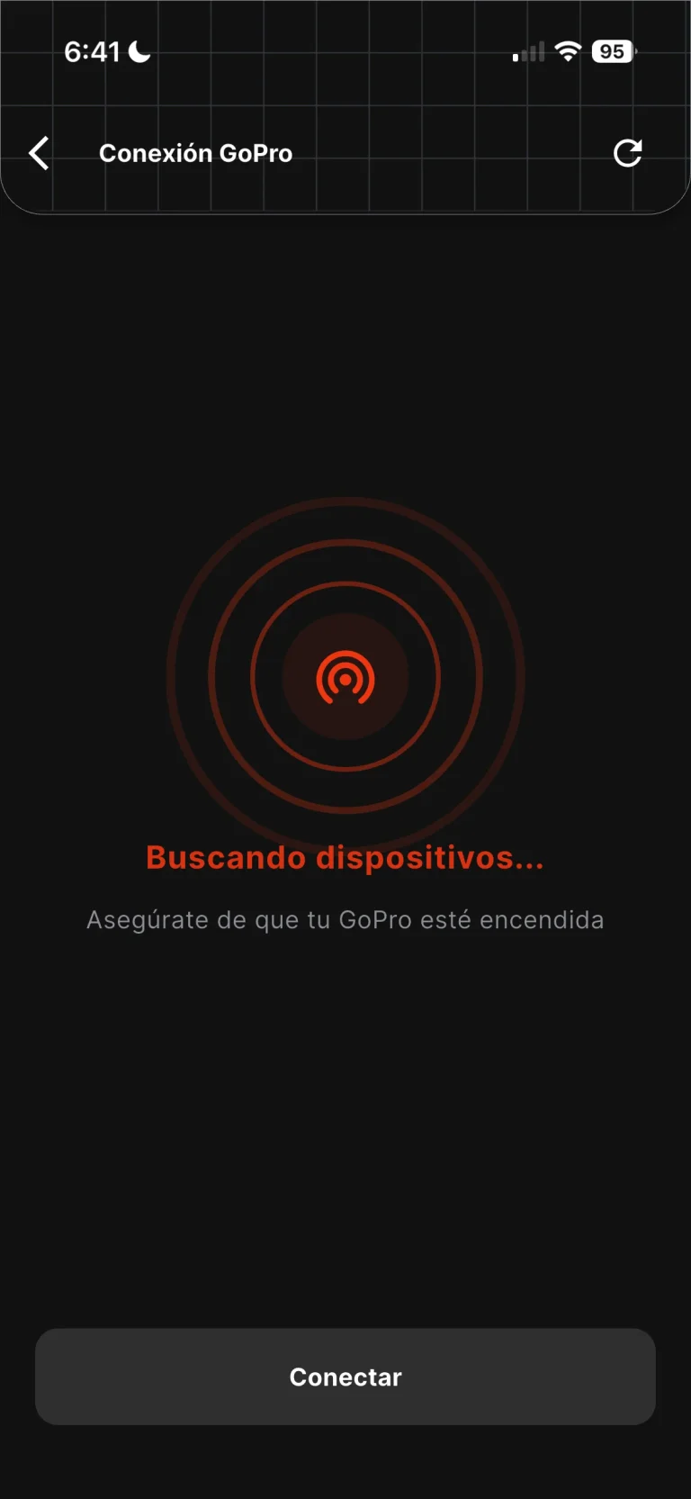 Step 5.2 to connect the GoPro: the app searching for the camera