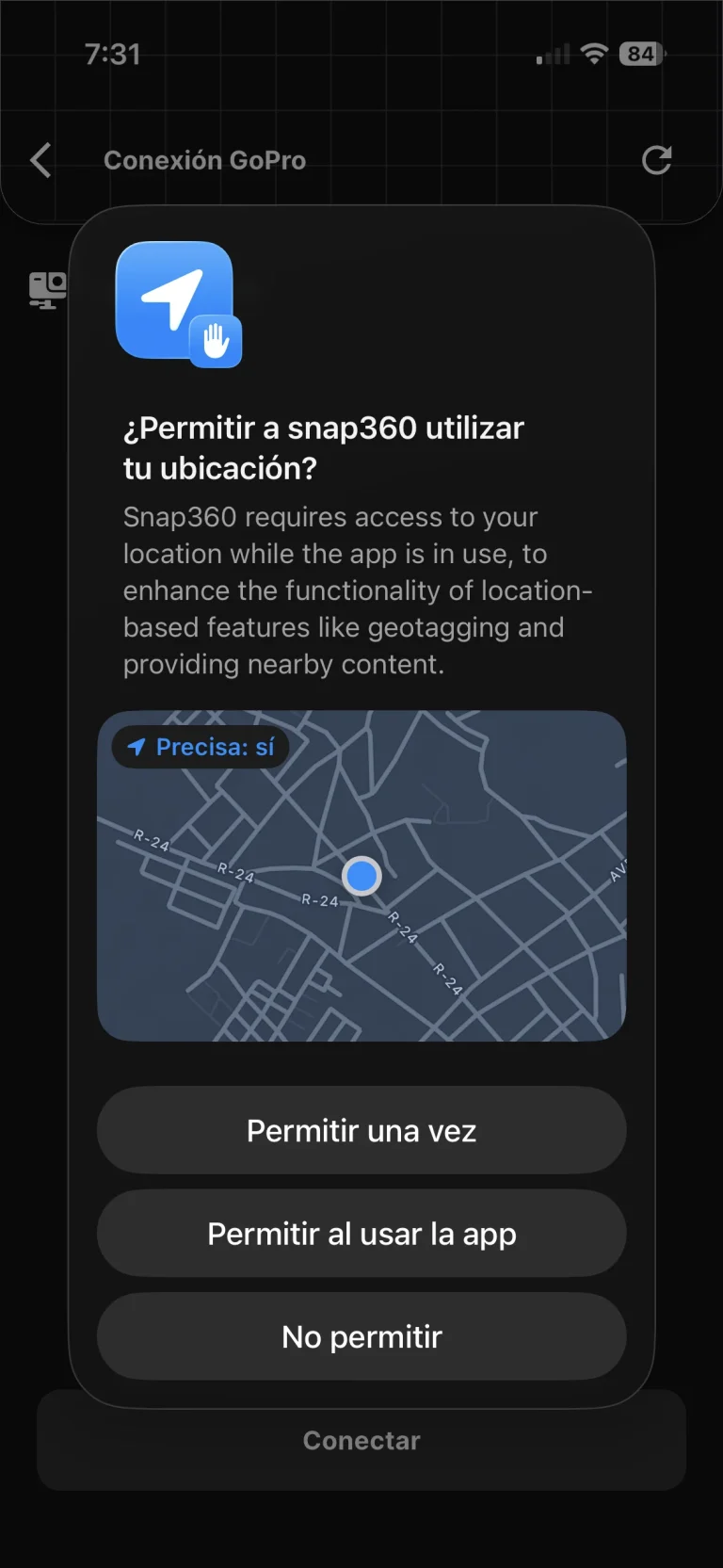Step 6.1 to connect the GoPro: location permission when choosing Wi-Fi