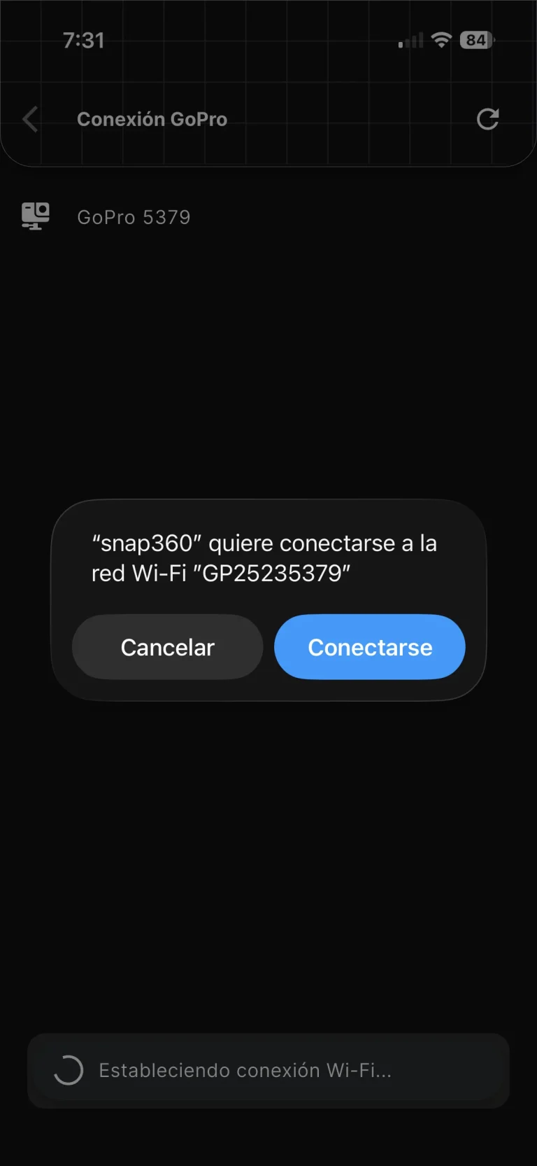 Step 6.2 to connect the GoPro: accepting the camera Wi-Fi network