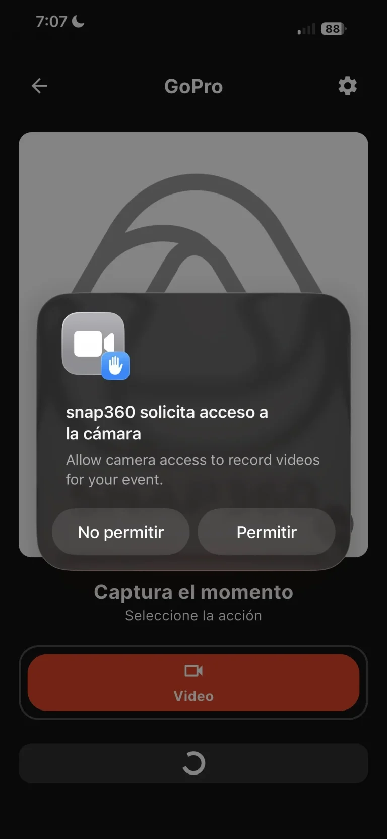 Step 8 to connect the GoPro: camera permission when recording