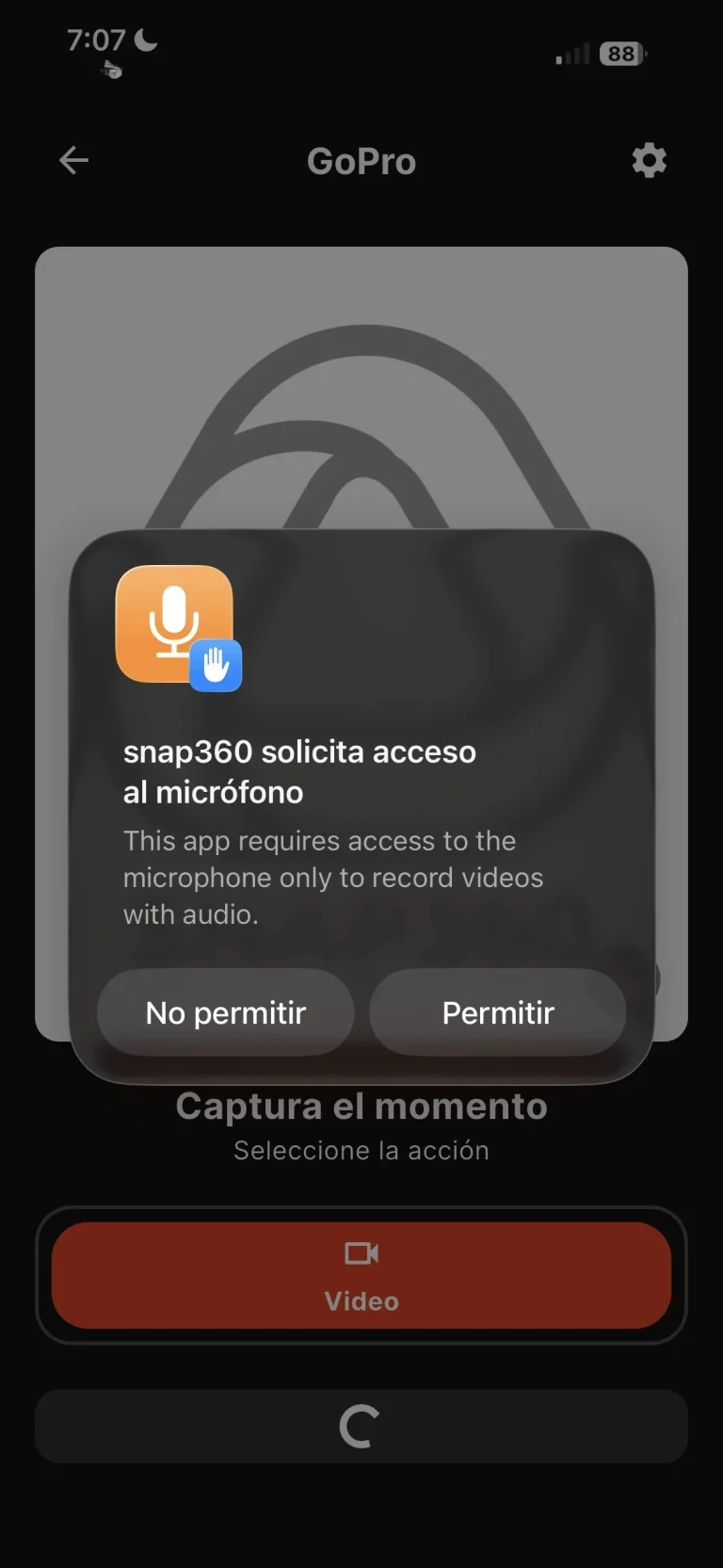 Step 9 to connect the GoPro: microphone permission