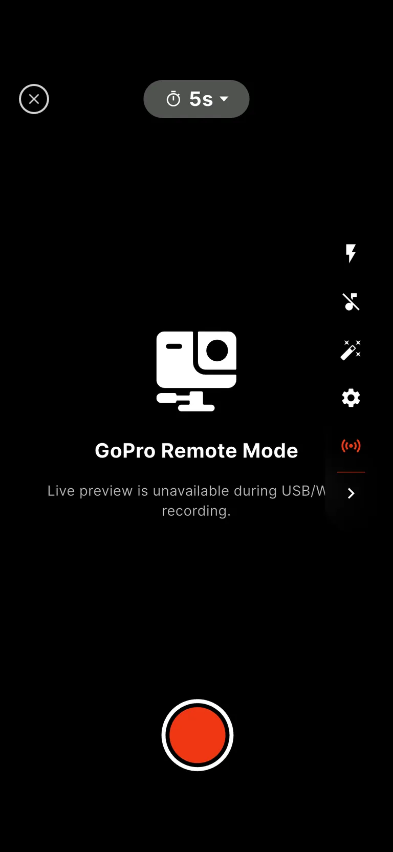 A tela de gravação do Snap360 sem a mensagem de dica A tela de gravação do Snap360 sem a mensagem de dica