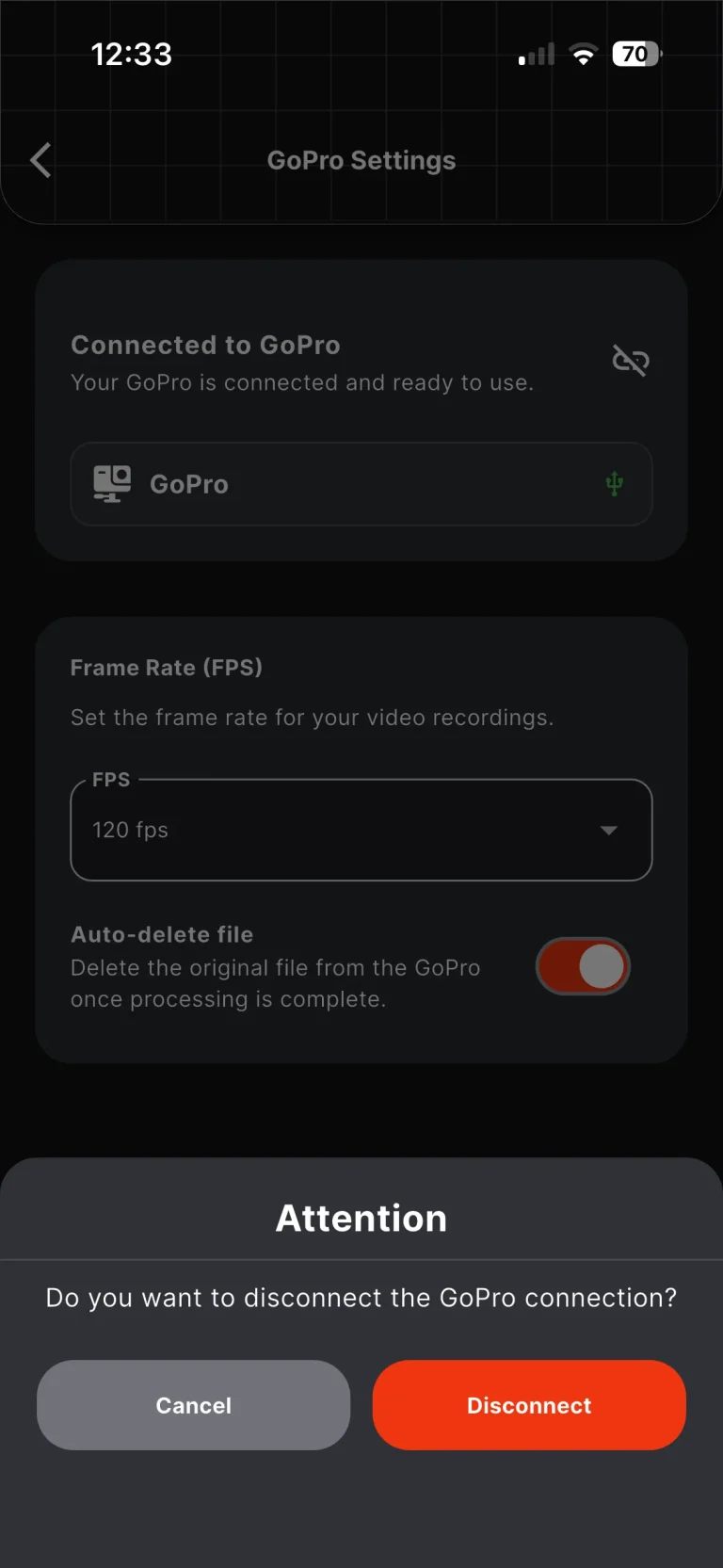 Deconectarea camerei GoPro conectate prin USB