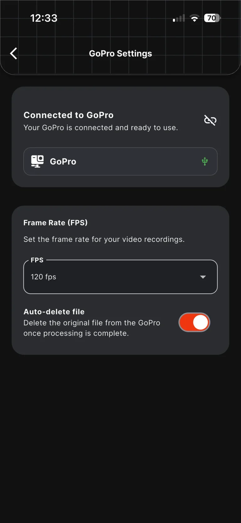 La GoPro déjà connectée à Snap360 en USB La GoPro déjà connectée à Snap360 en USB
