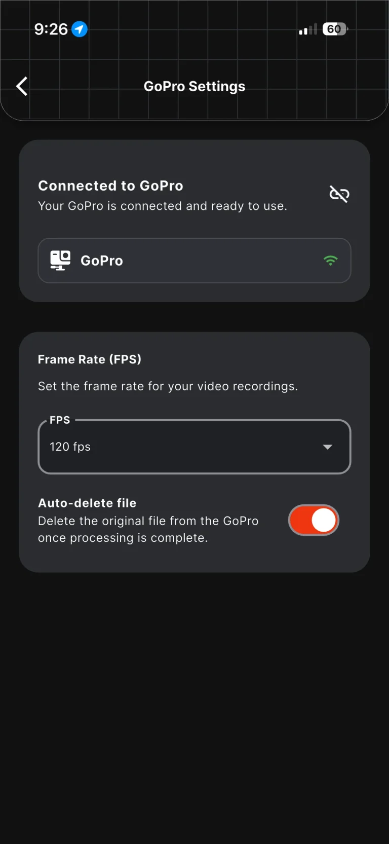 GoPro bağlantısı, 7. adım: kamera wifi ile bağlıyken yapılandırma
