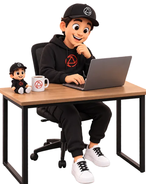 Snappy checking Snap360Web on the computer, with a mini figure and a mug on the desk