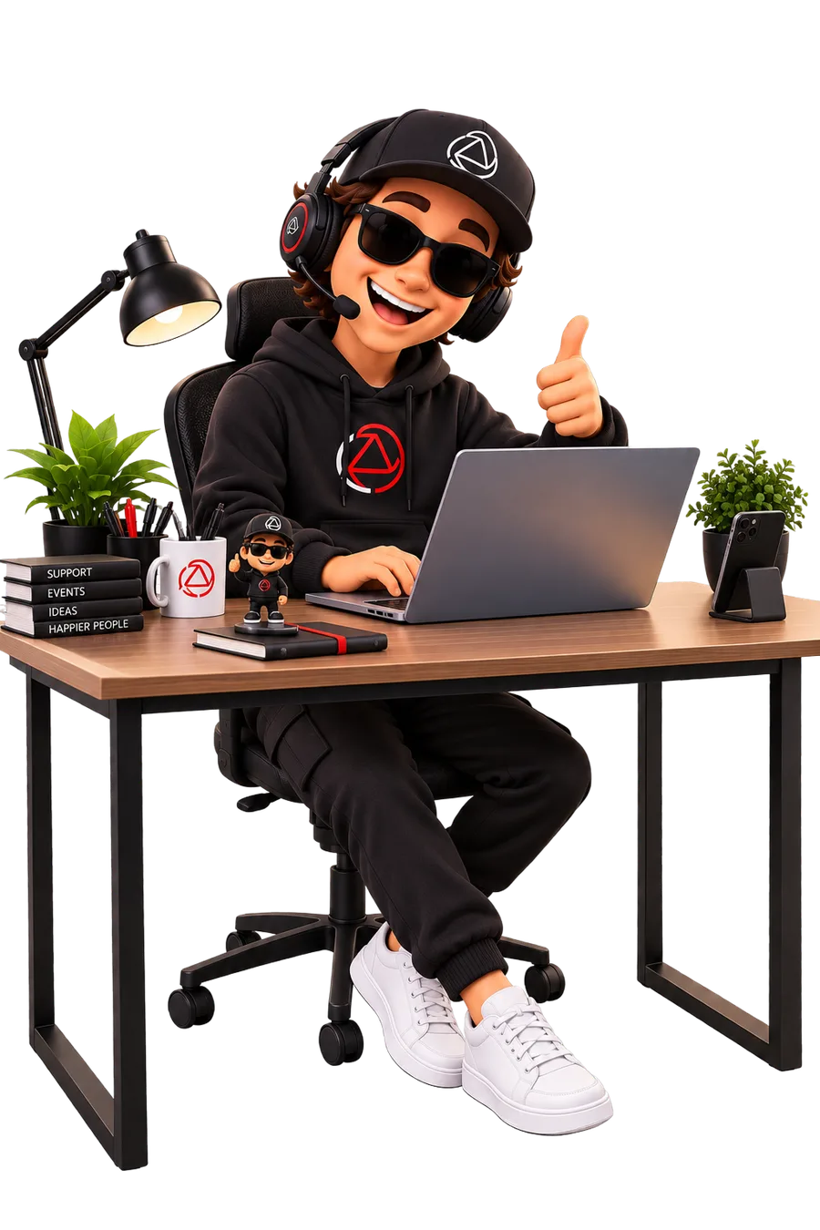 Snappy wearing a headset, ready to handle technical support
